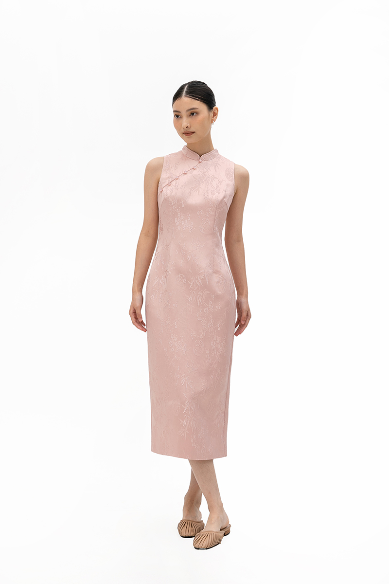 CRISSY EMBOSSED JACQUARD CHEONGSAM DRESS