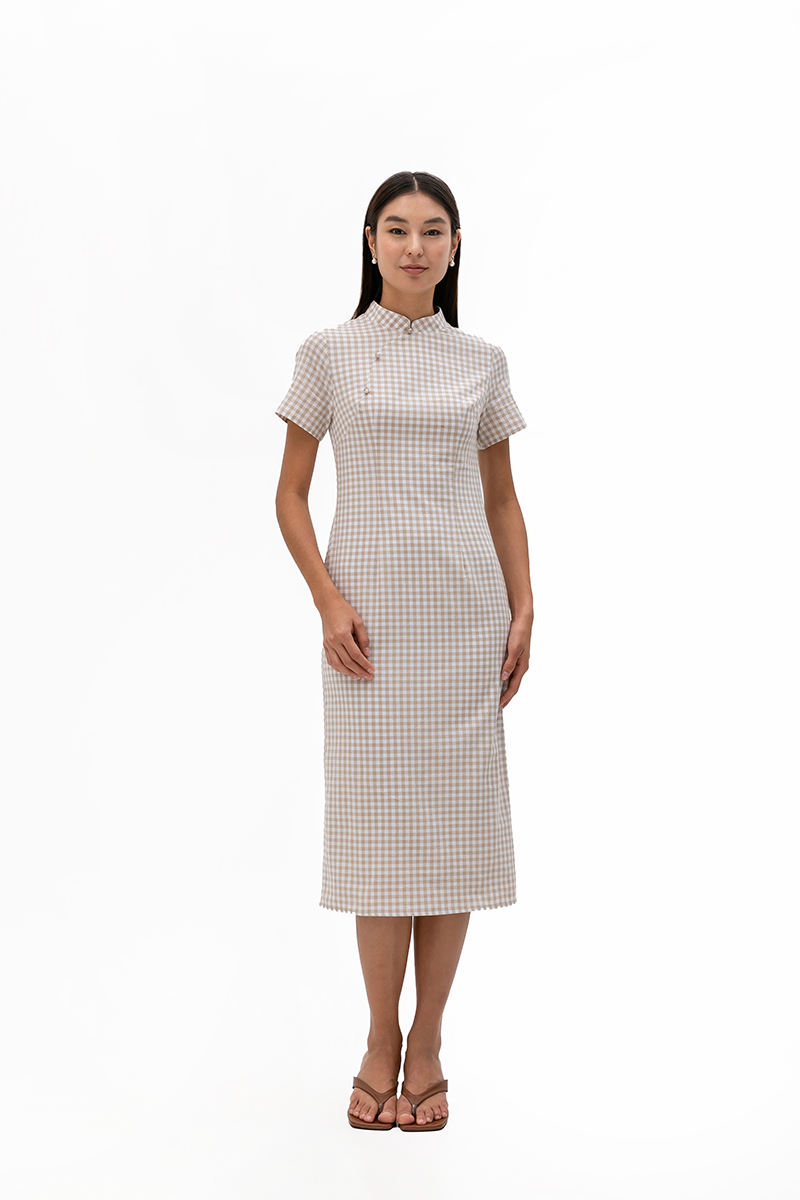 RYNNA CHECKERED CHEONGSAM DRESS