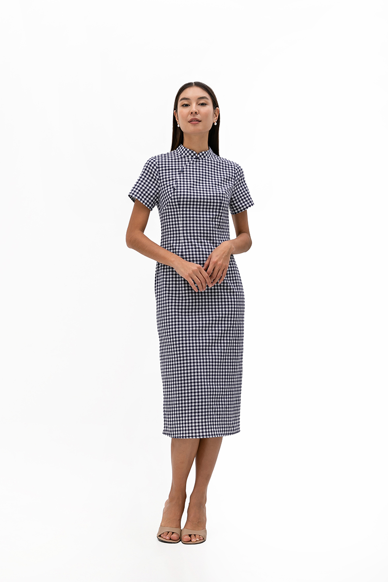 RYNNA CHECKERED CHEONGSAM DRESS