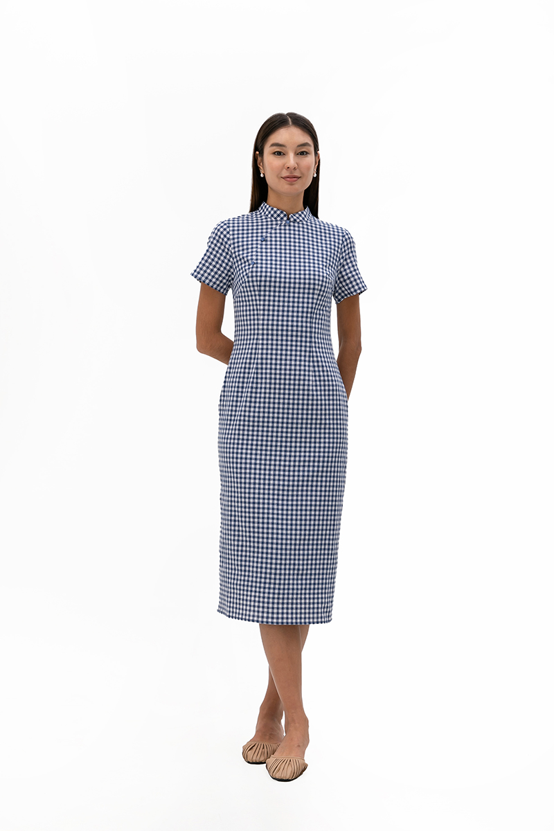 RYNNA CHECKERED CHEONGSAM DRESS