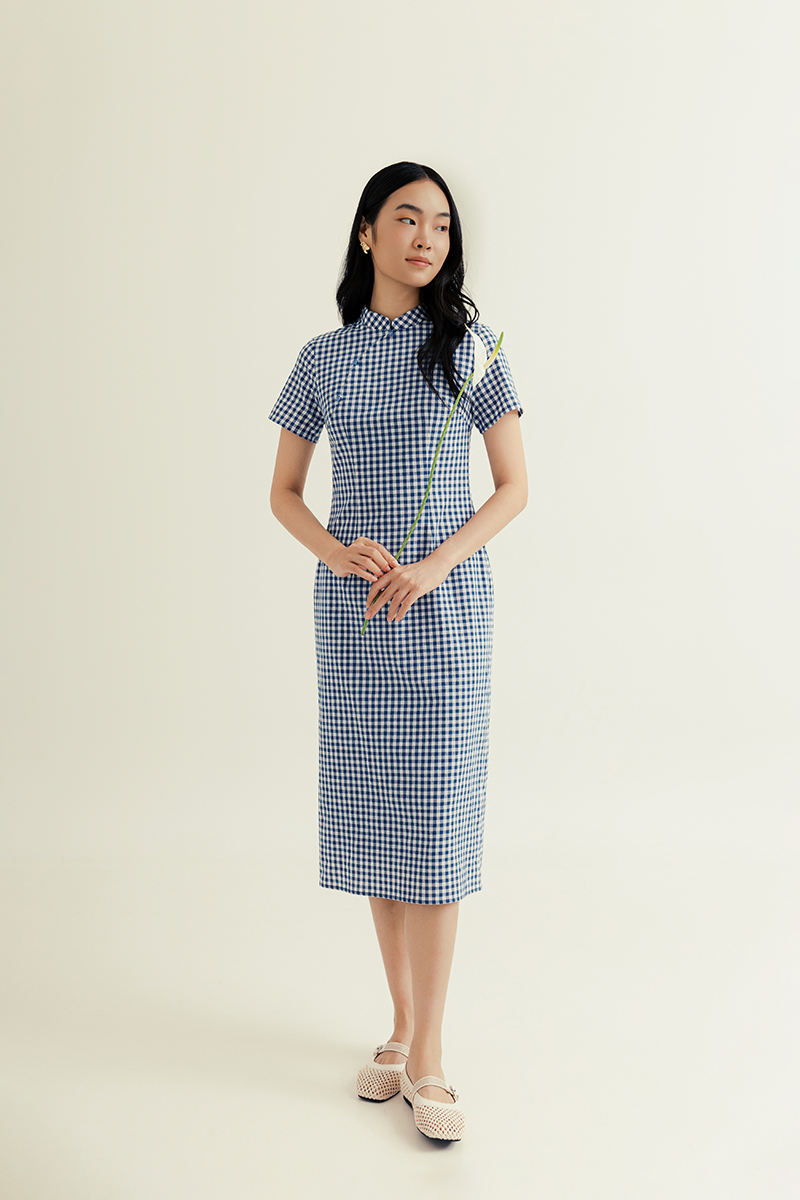 RYNNA CHECKERED CHEONGSAM DRESS