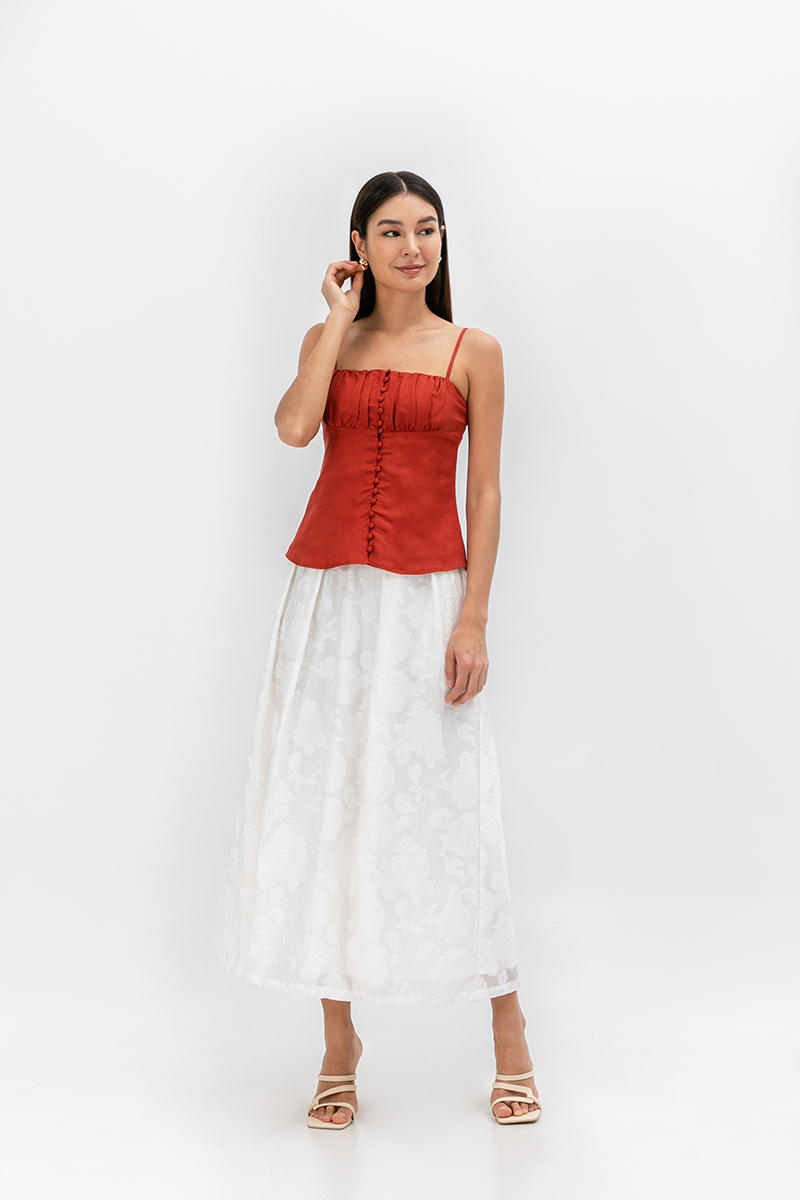 YASMINE RUCHED CAMI LINEN TOP