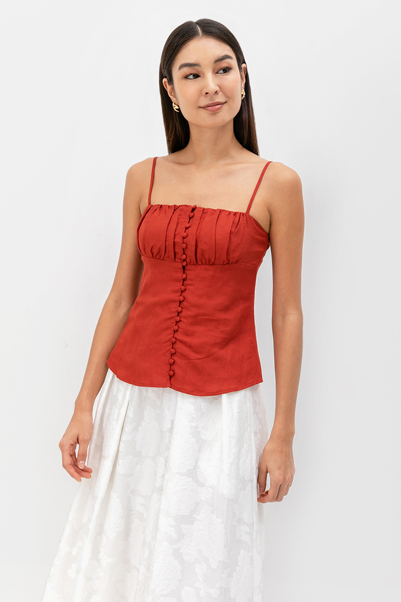 YASMINE RUCHED CAMI LINEN TOP