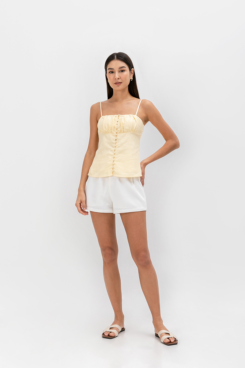 YASMINE RUCHED CAMI LINEN TOP