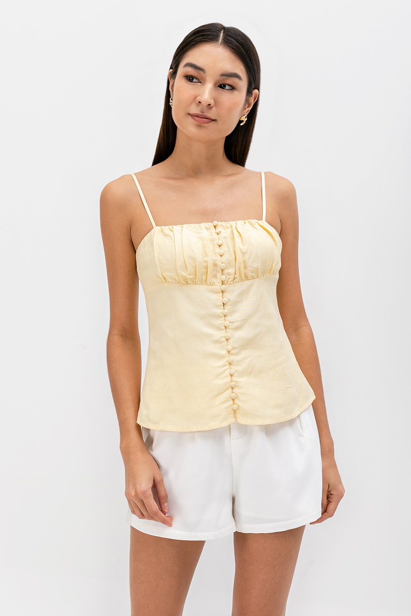 YASMINE RUCHED CAMI LINEN TOP