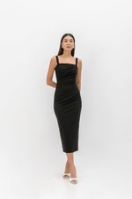 JOHANNA RUCHED BODYCON MIDI DRESS