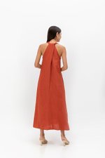 RYLENE LINEN HALTER TRAPEZE DRESS W SASH RYLENE LINEN HALTER TRAPEZE DRESS W SASH
