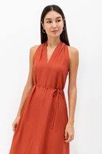RYLENE LINEN HALTER TRAPEZE DRESS W SASH RYLENE LINEN HALTER TRAPEZE DRESS W SASH