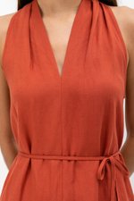 RYLENE LINEN HALTER TRAPEZE DRESS W SASH RYLENE LINEN HALTER TRAPEZE DRESS W SASH