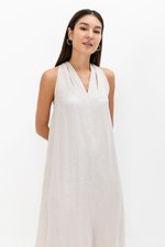 RYLENE LINEN HALTER TRAPEZE DRESS W SASH RYLENE LINEN HALTER TRAPEZE DRESS W SASH