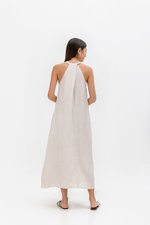 RYLENE LINEN HALTER TRAPEZE DRESS W SASH RYLENE LINEN HALTER TRAPEZE DRESS W SASH
