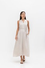 RYLENE LINEN HALTER TRAPEZE DRESS W SASH RYLENE LINEN HALTER TRAPEZE DRESS W SASH