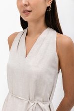 RYLENE LINEN HALTER TRAPEZE DRESS W SASH RYLENE LINEN HALTER TRAPEZE DRESS W SASH