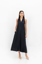 RYLENE LINEN HALTER TRAPEZE DRESS W SASH RYLENE LINEN HALTER TRAPEZE DRESS W SASH
