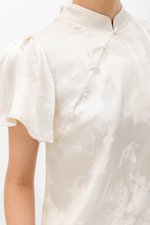 MYOKO FLORAL SATIN FLUTTER SLEEVE CHEONGSAM TOP