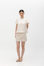 MYOKO FLORAL SATIN FLUTTER SLEEVE CHEONGSAM TOP