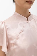 MYOKO FLORAL SATIN FLUTTER SLEEVE CHEONGSAM TOP