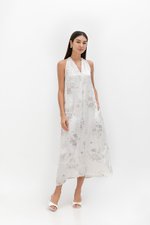 SHIORI FLORAL PRINTED TRAPEZE SATIN DRESS W SASH SHIORI FLORAL PRINTED TRAPEZE SATIN DRESS W SASH