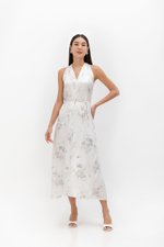 SHIORI FLORAL PRINTED TRAPEZE SATIN DRESS W SASH SHIORI FLORAL PRINTED TRAPEZE SATIN DRESS W SASH