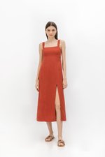 MARINA THICK STRAP LINEN MIDI DRESS MARINA THICK STRAP LINEN MIDI DRESS