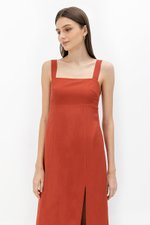 MARINA THICK STRAP LINEN MIDI DRESS MARINA THICK STRAP LINEN MIDI DRESS