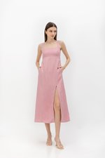 MARINA THICK STRAP LINEN MIDI DRESS MARINA THICK STRAP LINEN MIDI DRESS