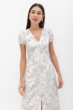 LEYLA FLORAL PRINTED PUFF SLEEVE MIDI DRESS