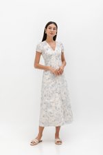 LEYLA FLORAL PRINTED PUFF SLEEVE MIDI DRESS