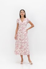LEYLA FLORAL PRINTED PUFF SLEEVE MIDI DRESS