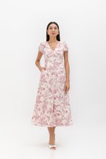 LEYLA FLORAL PRINTED PUFF SLEEVE MIDI DRESS
