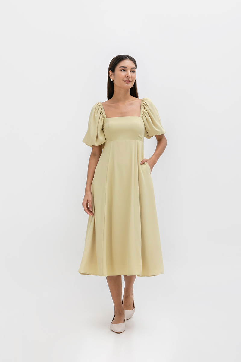 ANNETTA PUFF SLEEVE MIDI DRESS