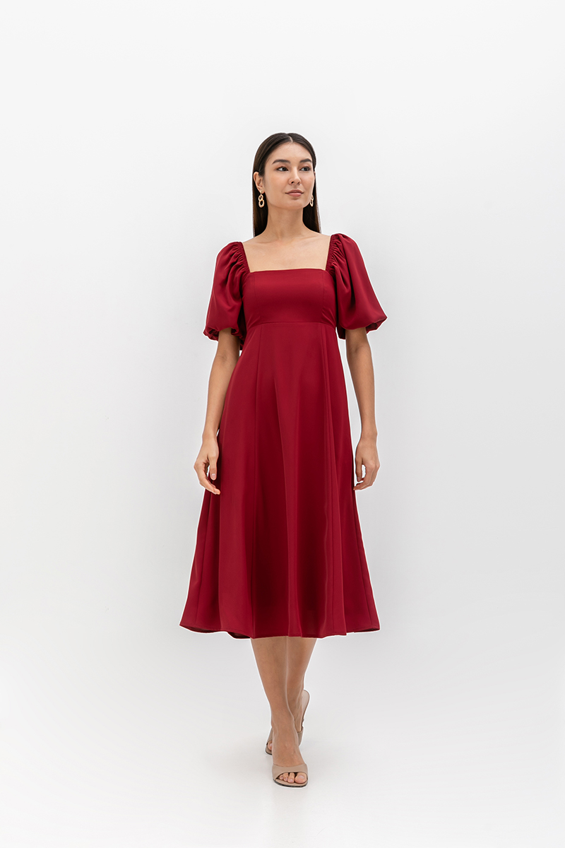 ANNETTA PUFF SLEEVE MIDI DRESS