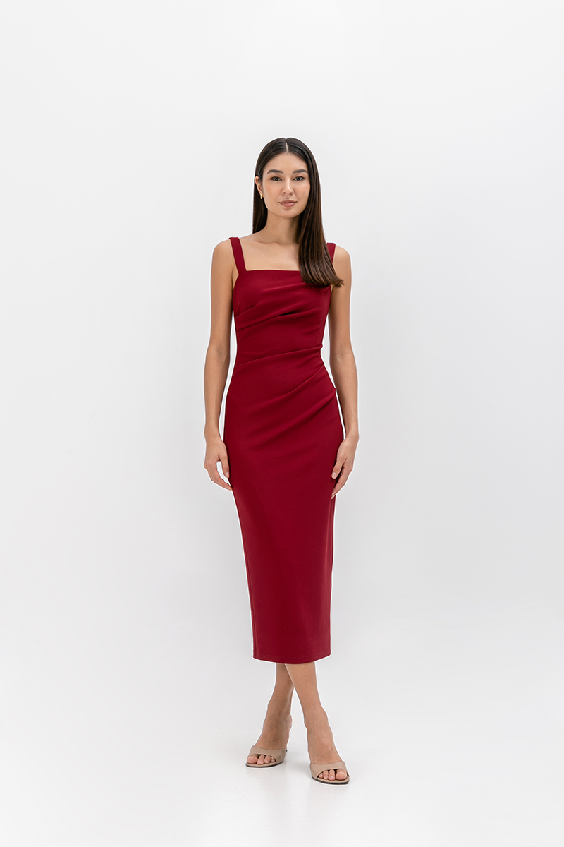 JOHANNA RUCHED BODYCON MIDI DRESS