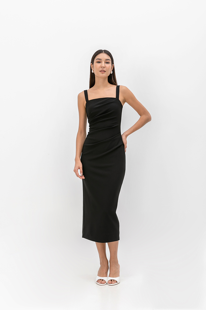 JOHANNA RUCHED BODYCON MIDI DRESS