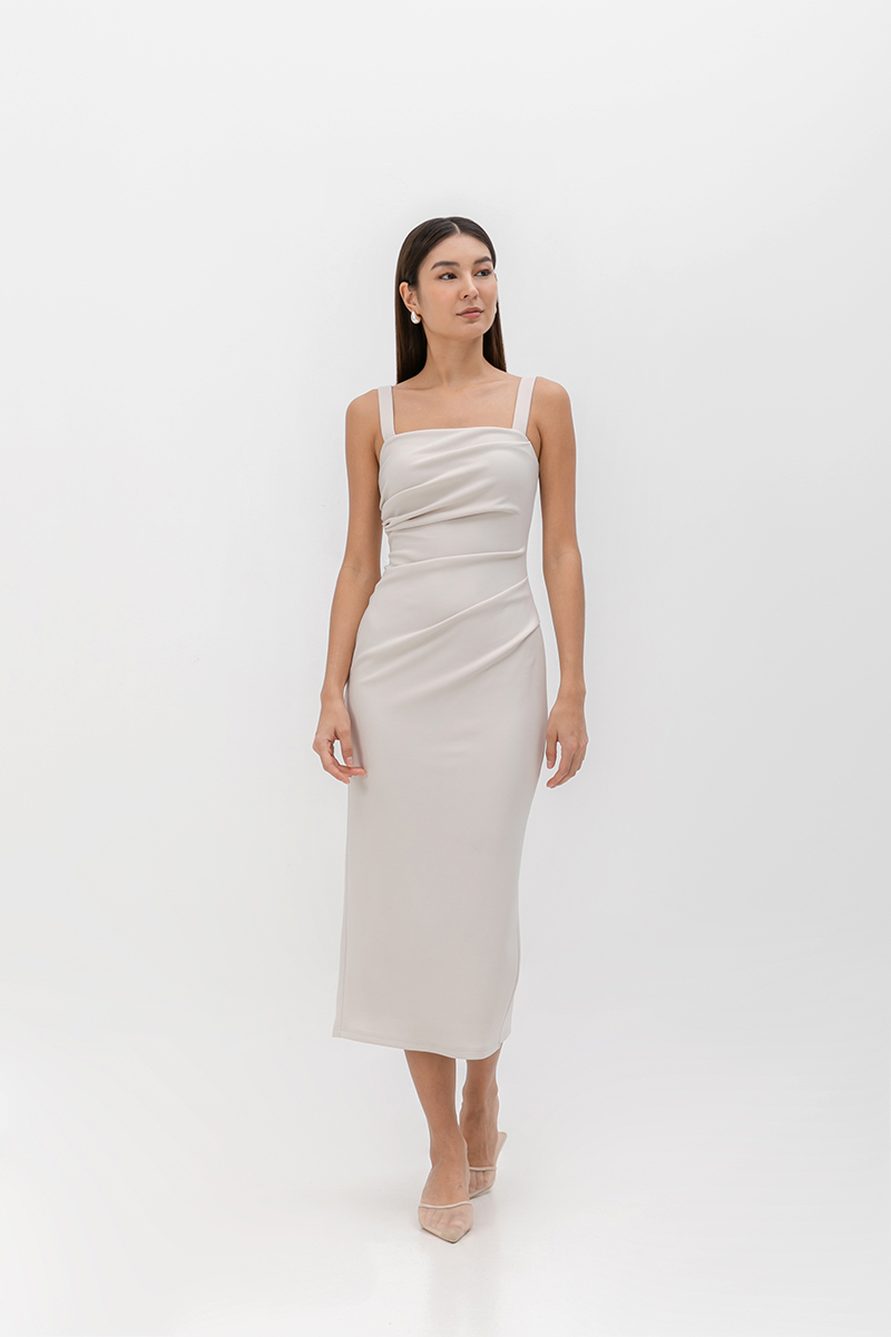 JOHANNA RUCHED BODYCON MIDI DRESS