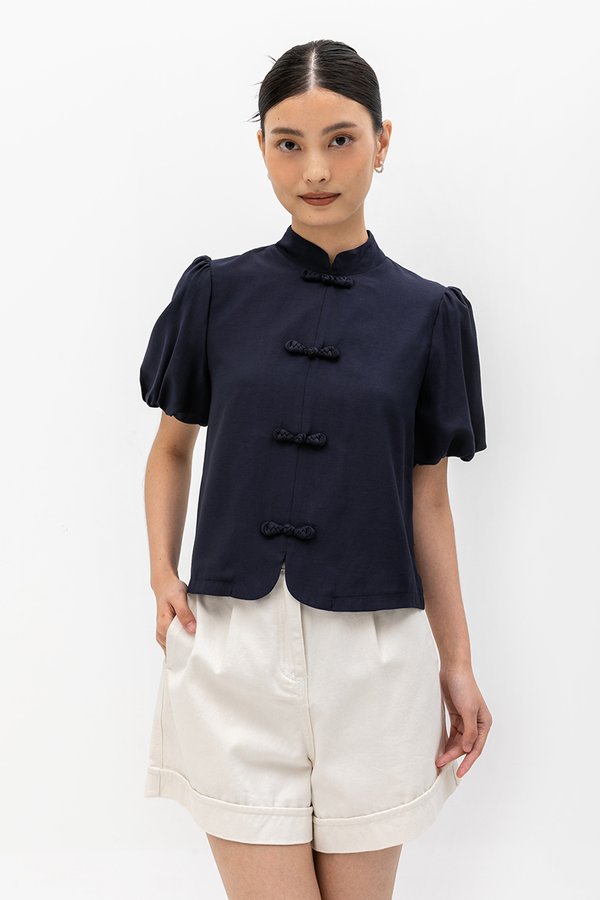 CARMIA CHEONGSAM PUFF SLEEVE TOP