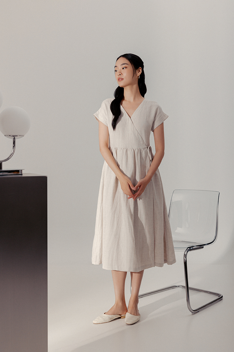 ELYSSA LINEN WRAP DRESS