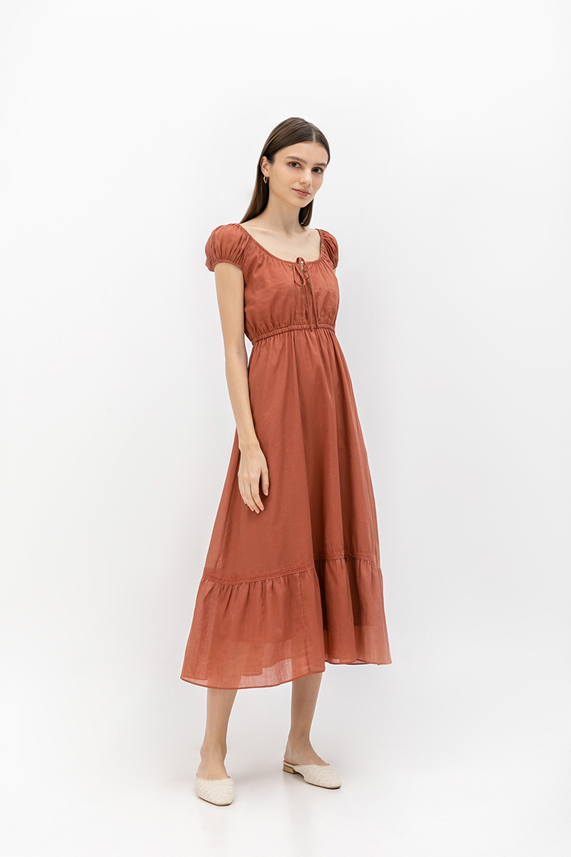 FAYE TIERED LINEN MIDI DRESS