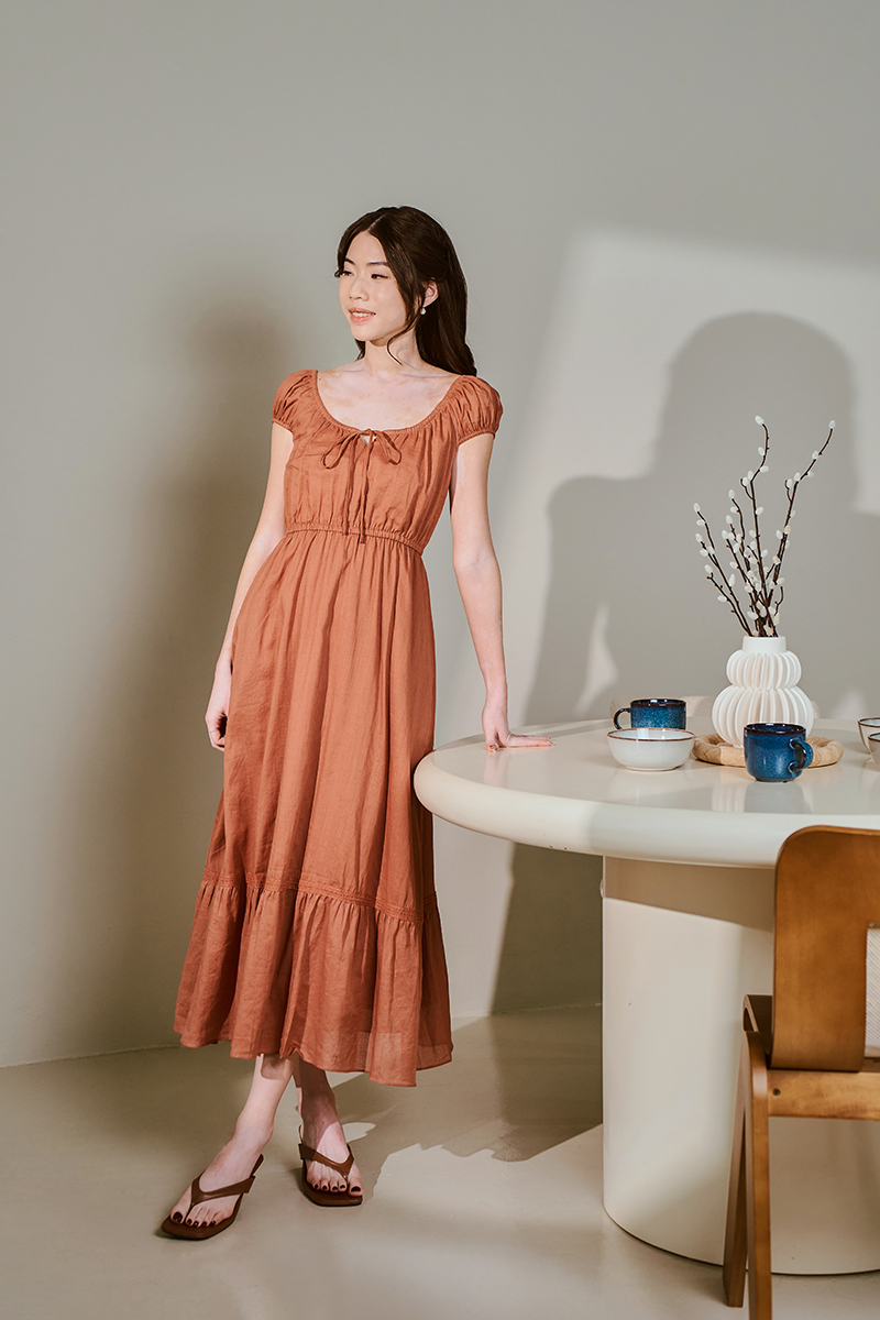 FAYE TIERED LINEN MIDI DRESS