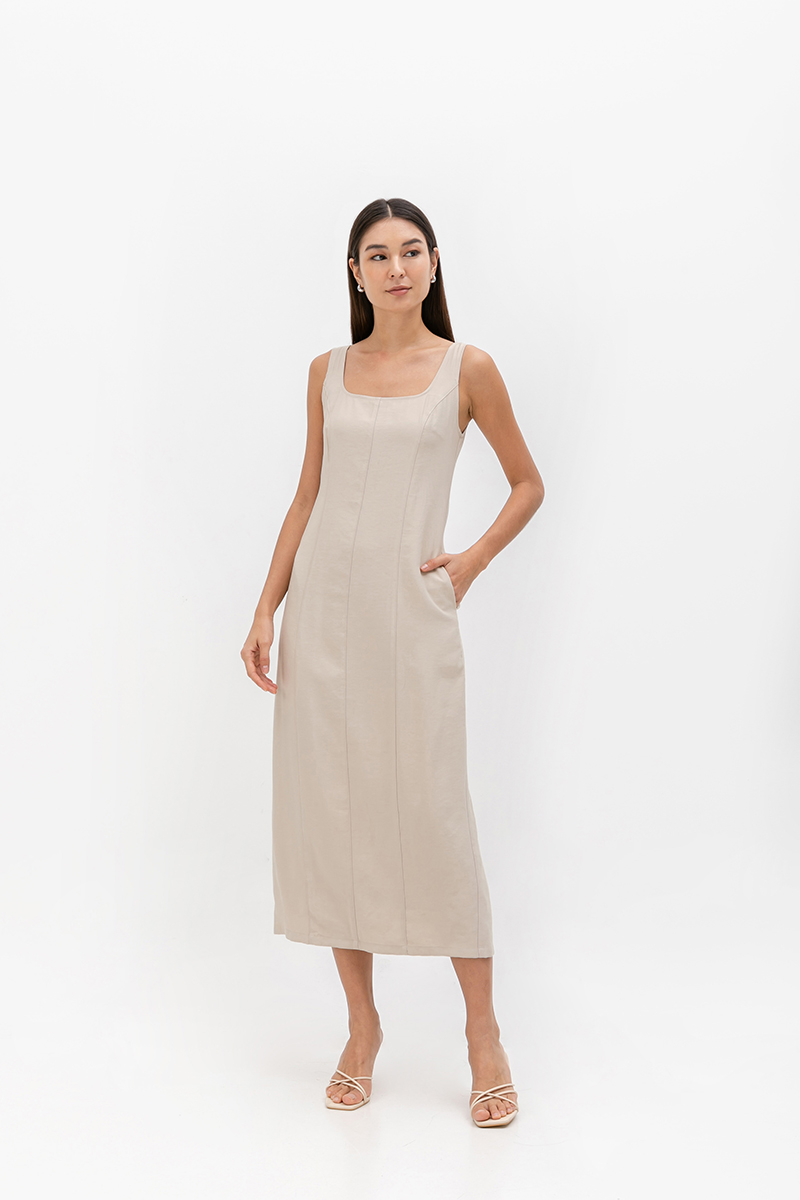 SLOANE PANELLED SQUARE NECK SLEEVELESS DRESS