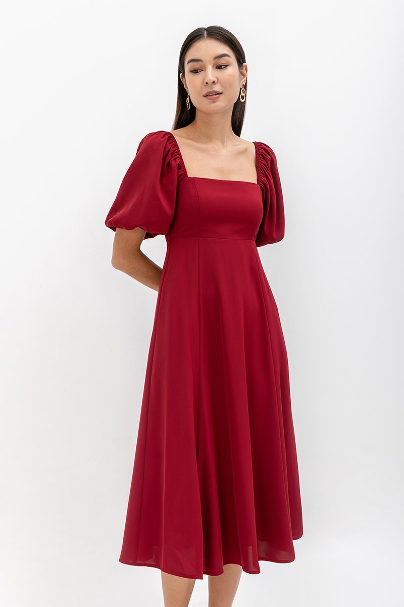 ANNETTA PUFF SLEEVE MIDI DRESS