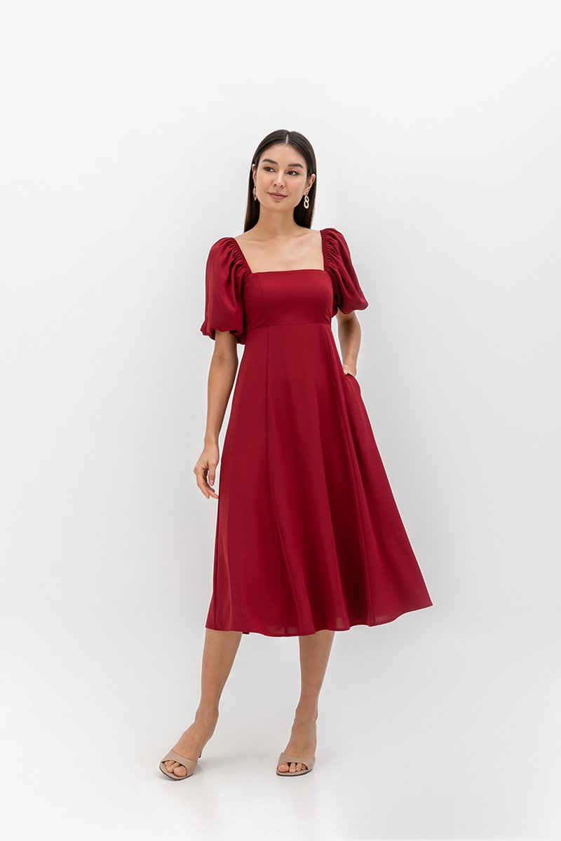 ANNETTA PUFF SLEEVE MIDI DRESS