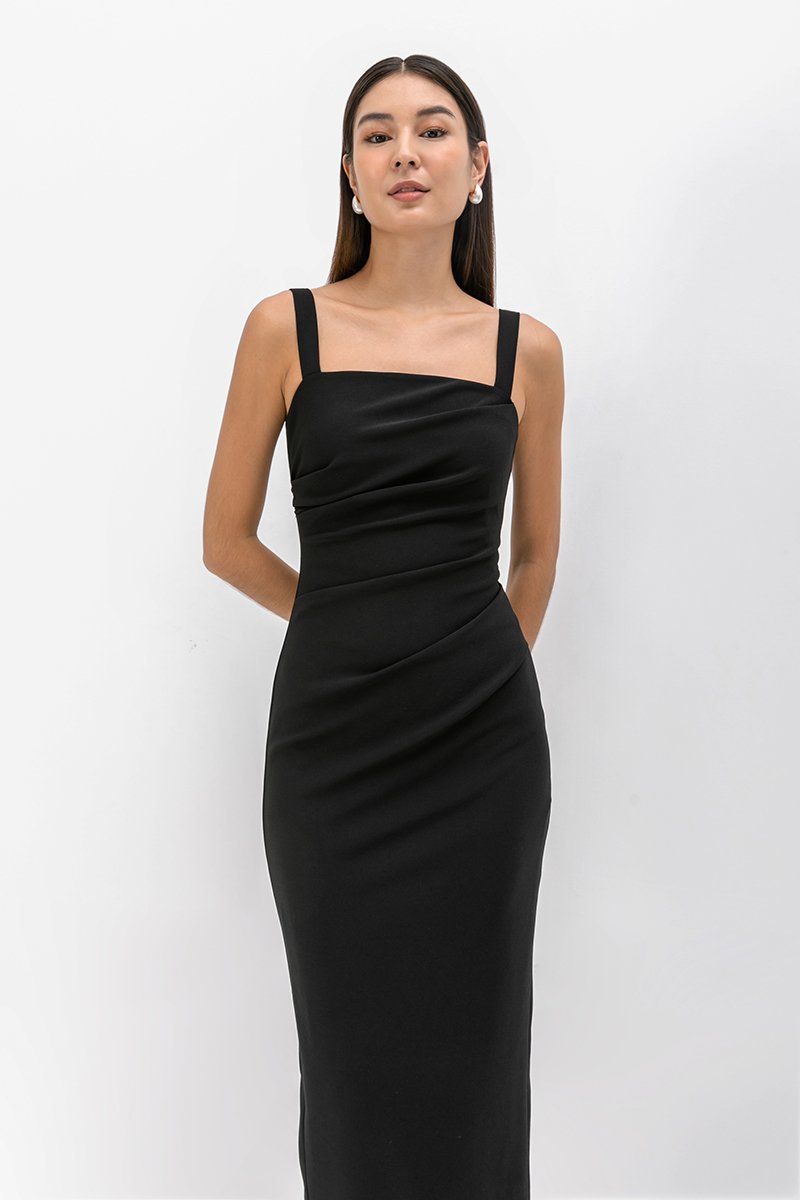 JOHANNA RUCHED BODYCON MIDI DRESS