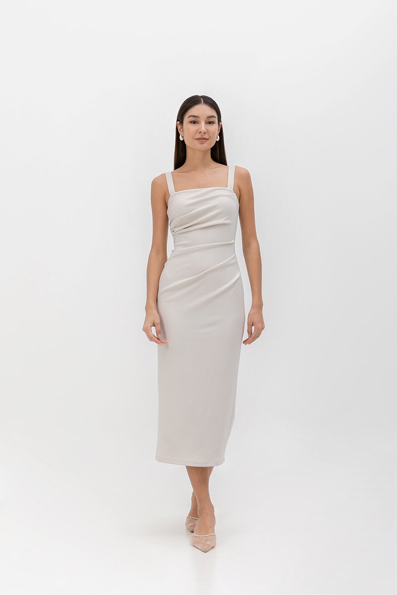 JOHANNA RUCHED BODYCON MIDI DRESS