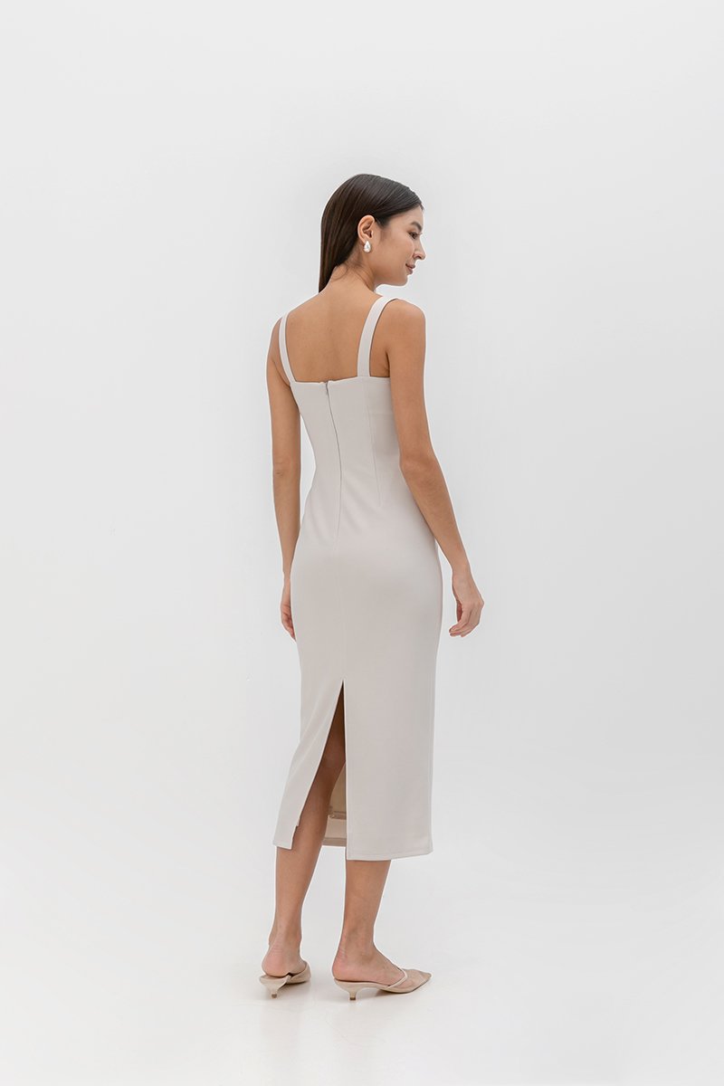 JOHANNA RUCHED BODYCON MIDI DRESS