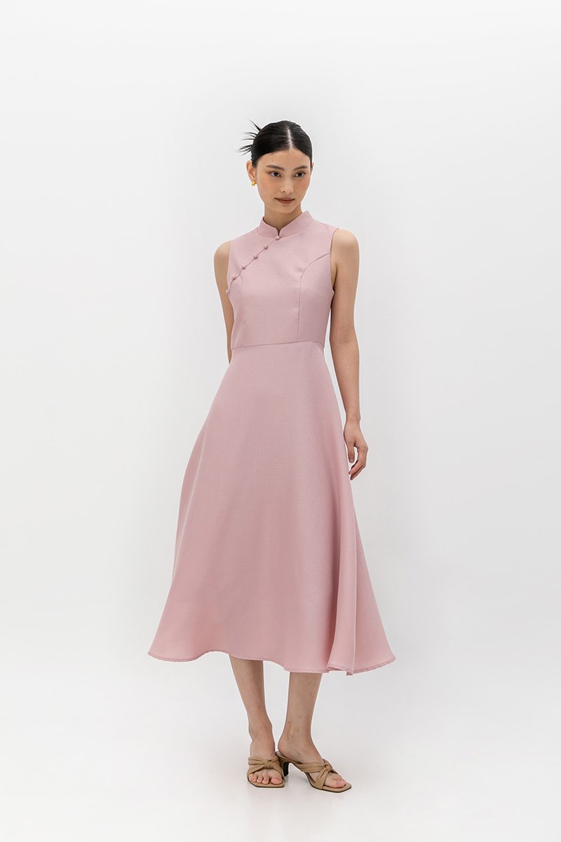 SADIE TEXTURED FIT AND FLARE CHEONGSAM DRESS