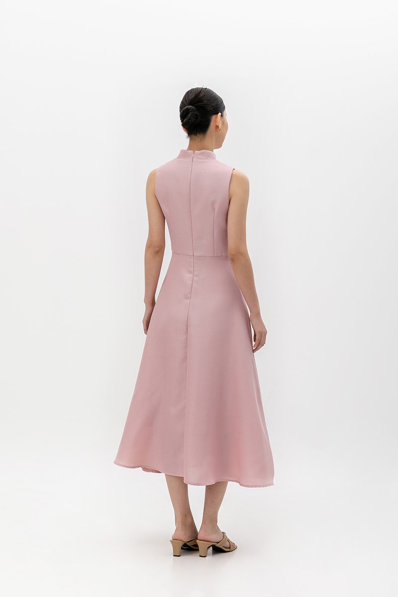 SADIE TEXTURED FIT AND FLARE CHEONGSAM DRESS