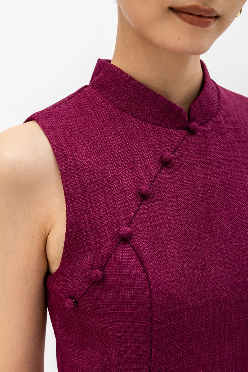 SADIE TEXTURED FIT AND FLARE CHEONGSAM DRESS