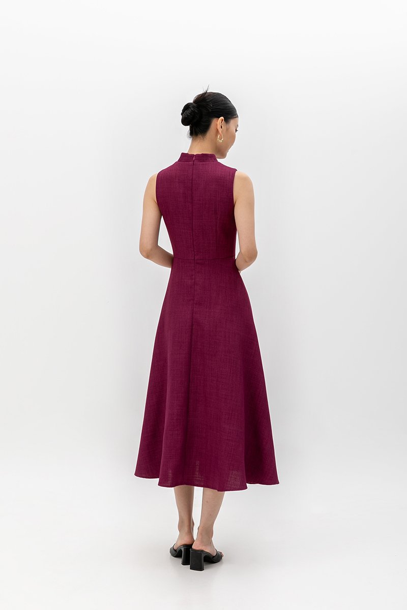 SADIE TEXTURED FIT AND FLARE CHEONGSAM DRESS