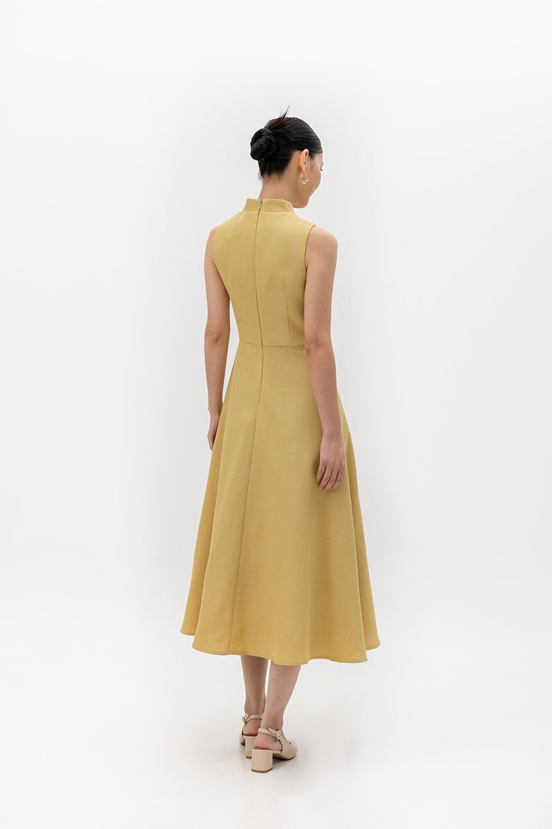 SADIE TEXTURED FIT AND FLARE CHEONGSAM DRESS